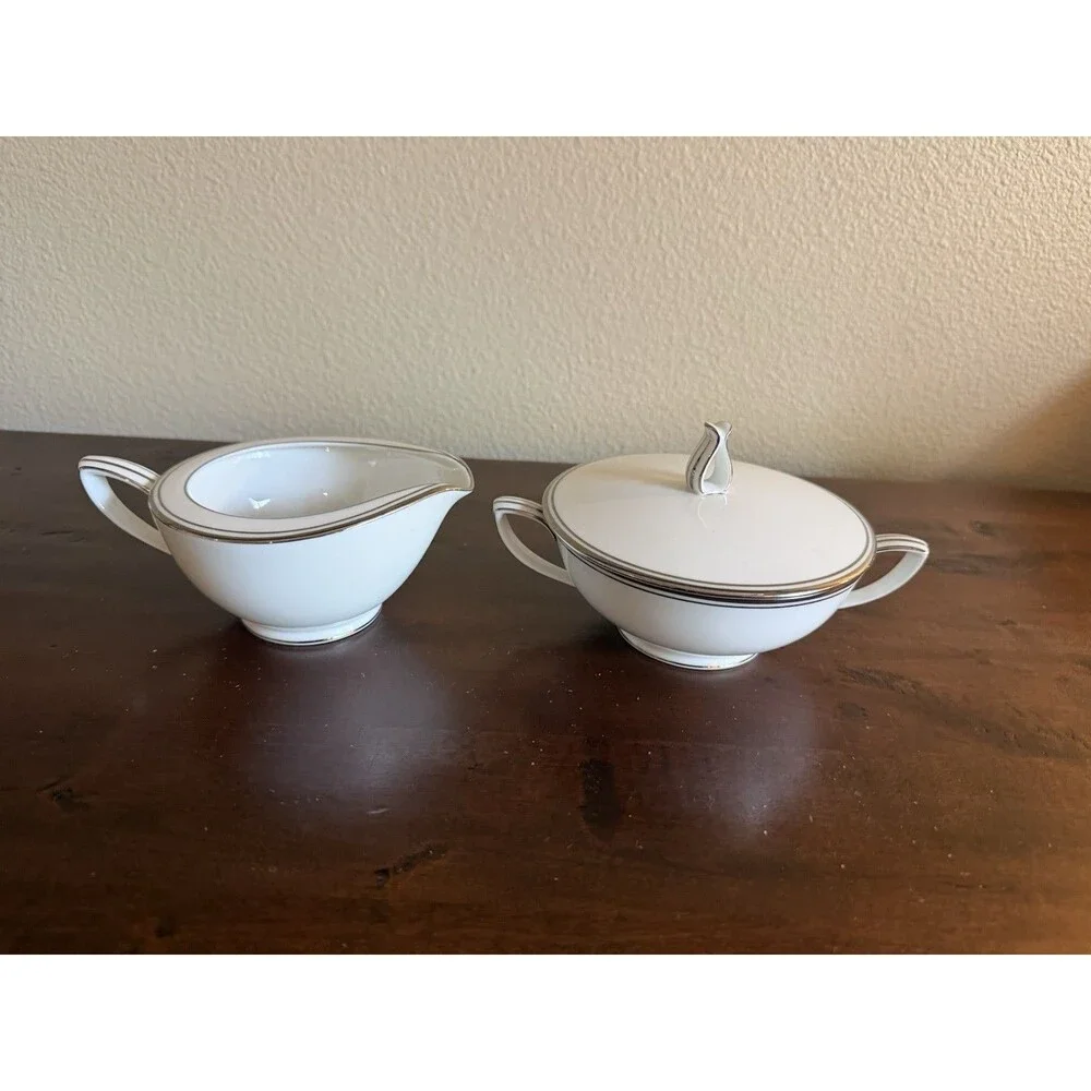Noritake Fine China Rare Winston Cream and Sugar Set Platinum Trim Made In Japan